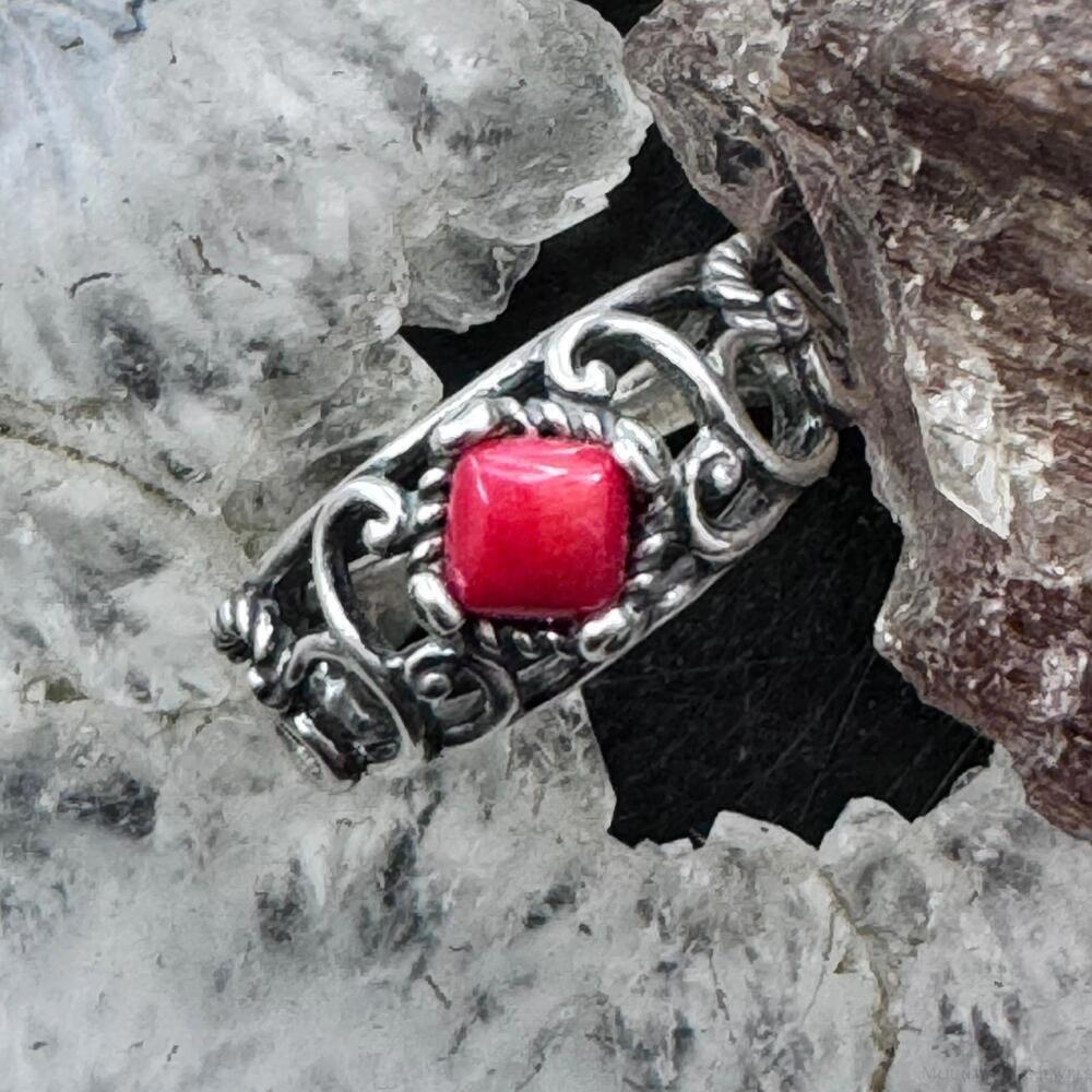 Carolyn Pollack Sterling Diamond Shape Red Jasper Decorated Ring For Women